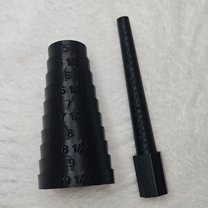 3D Printed Black Plastic Ring Sizer with Braclet Mandrel Set